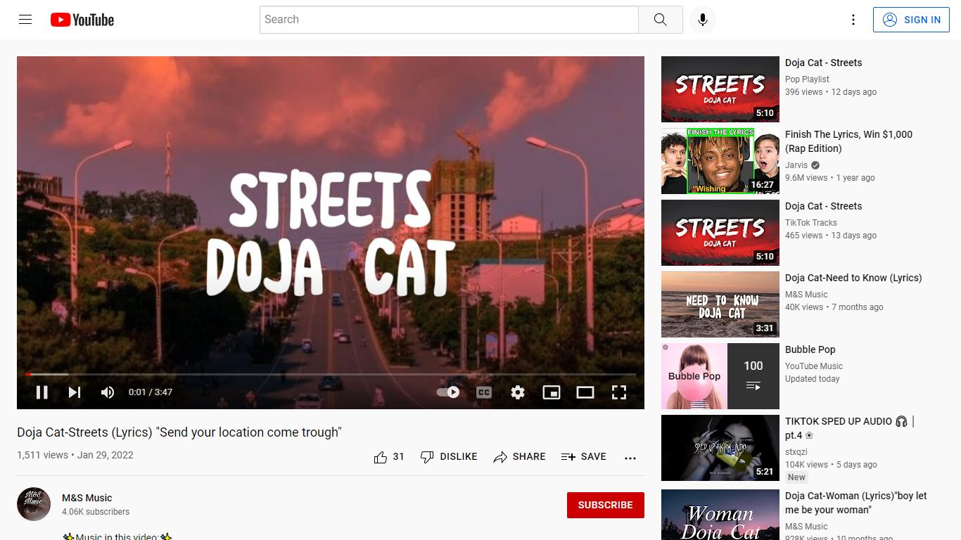 Doja Cat-Streets (Lyrics) "Send your location come trough"