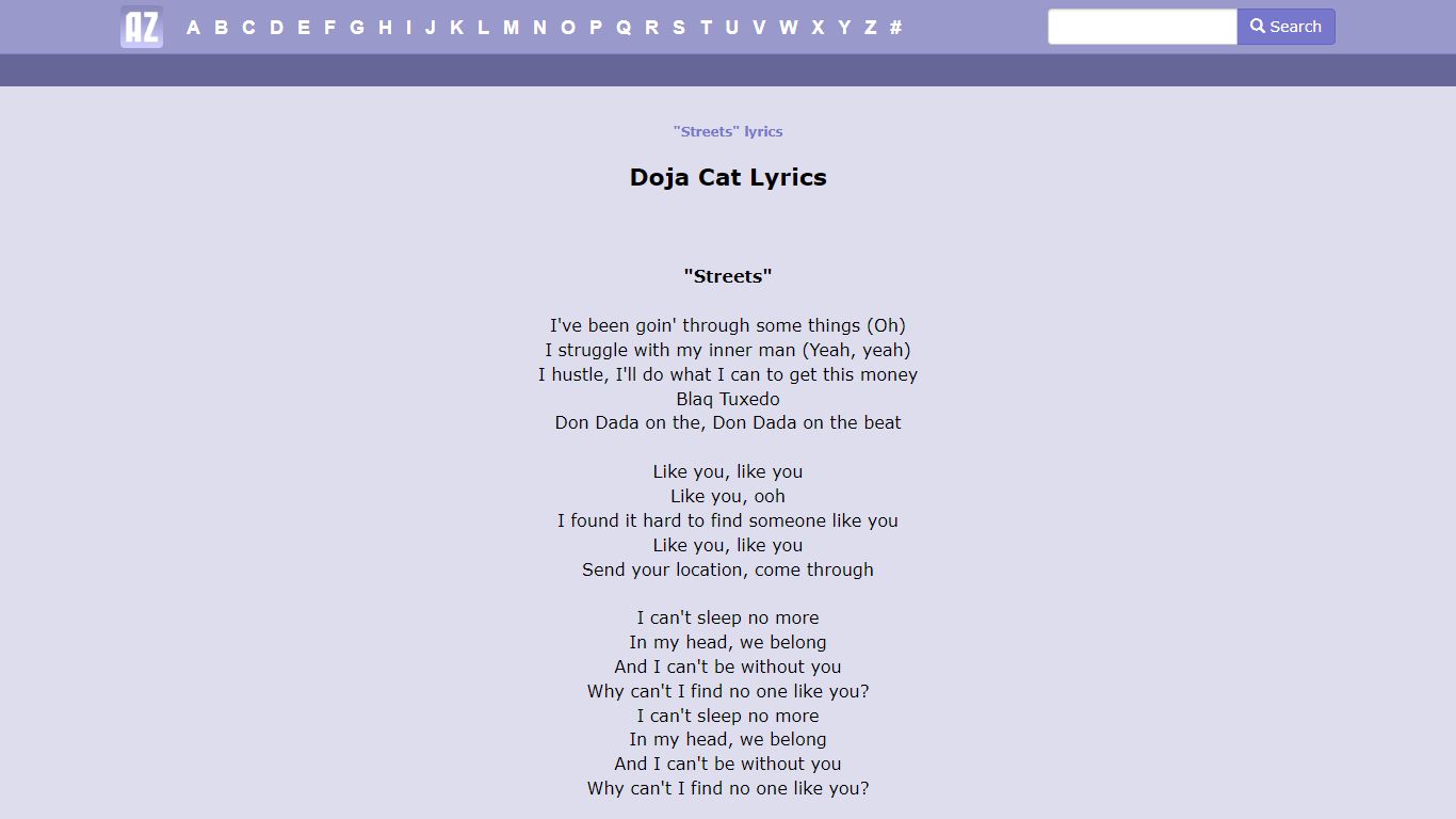 Doja Cat - Streets Lyrics | AZLyrics.com